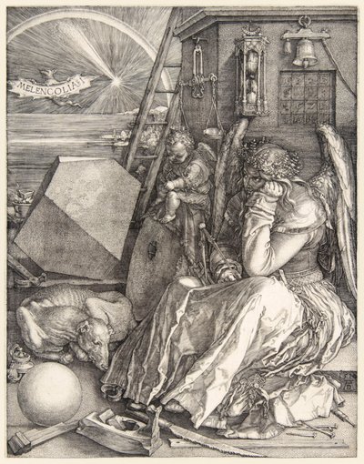 Melencolia I od Albrechta Dürera (1471-1528) na jeho 3 mistrovských rytinách dokončených v roce 1514. od Albrecht Dürer