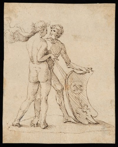 Nahá žena a muž se štítem s erbem Willibalda Pirckheimera od Albrecht Dürer