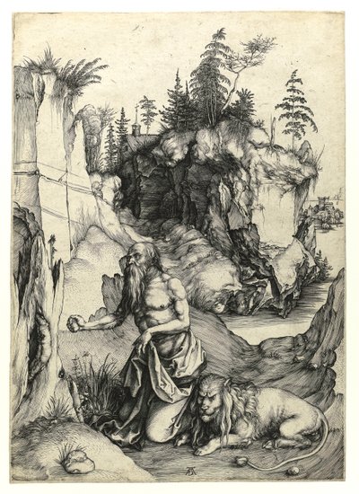 Saint Jerome kajícník, c.1497 (rytina Burin) od Albrecht Dürer