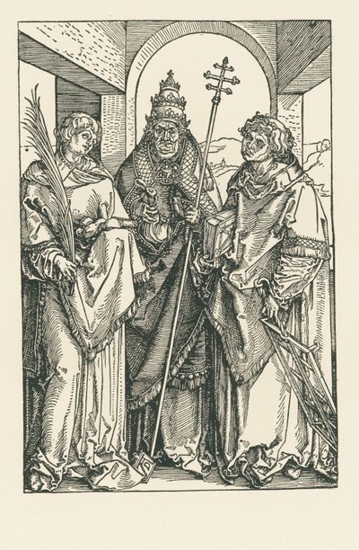 Svatí Štěpán, Sixtus a Vavřinec, asi 1504-05 (dřevoryt) od Albrecht Dürer or Duerer