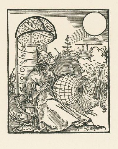 Sedící astronom držící glóbus od Albrecht Dürer or Duerer