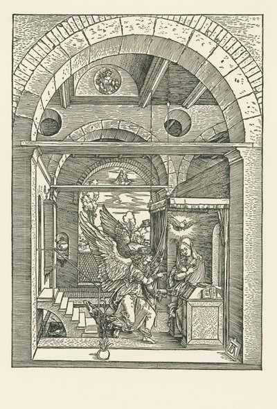 Zvěstování, asi 1503 (dřevoryt) od Albrecht Dürer or Duerer