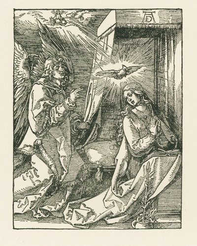 Zvěstování, asi 1510 (dřevoryt) od Albrecht Dürer or Duerer