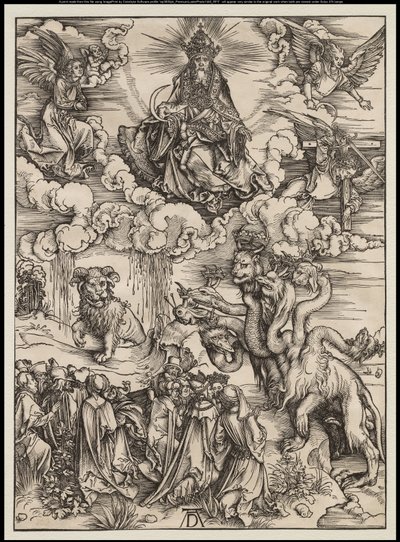 Apokalypsa: Bestie se dvěma rohy jako beránek, 1496-97 od Albrecht Dürer