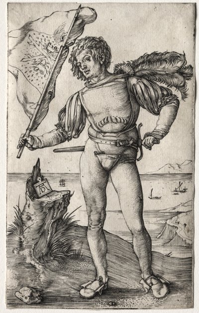 Burgundialainen lipunkantaja, n. 1500 (kaiverrus) od Albrecht Dürer or Duerer