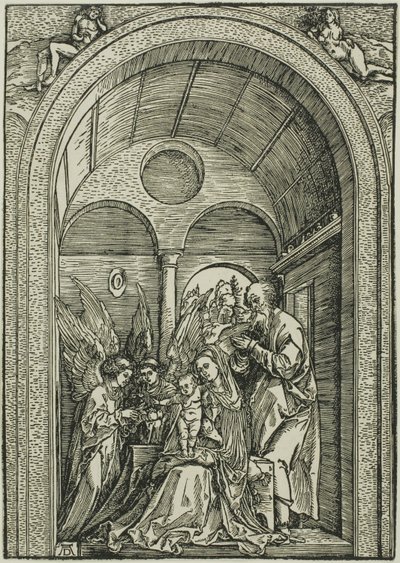 Svatá rodina se dvěma anděly v klenuté síni od Albrecht Dürer or Duerer