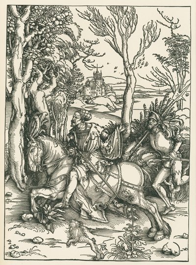 Rytíř a landsknecht, asi 1496 (dřevoryt) od Albrecht Dürer or Duerer