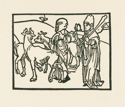 Kněz v rouchu vyhání dobytek a před ním jde služka, asi 1489-90 (dřevoryt) od Albrecht Dürer or Duerer