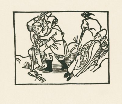 Kněz leží na louce, na dutém kameni kráká havran, asi 1489-90 (dřevoryt) od Albrecht Dürer or Duerer