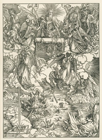 Sedm trubek je dáno andělům. Zjevení svatého Jana, asi 1496-97 (dřevoryt) od Albrecht Dürer or Duerer