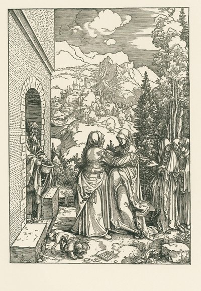 Navštívení - Svatá Marie navštěvuje svatou Alžbětu, asi 1503-04 (dřevoryt) od Albrecht Dürer or Duerer