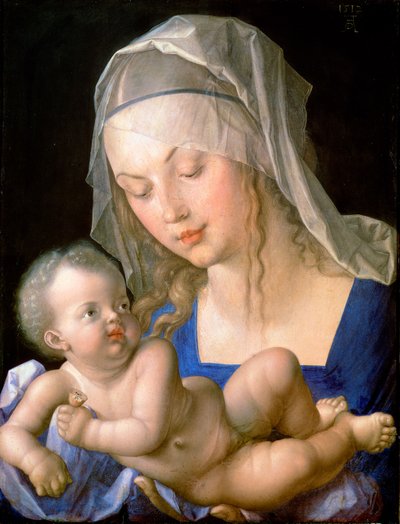 Panna a dítě drží napůl snědenou hrušku od Albrecht Dürer