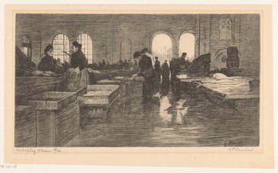 Interiér Vismarkt na Nieuwmarkt v Amsterdamu Amsterodamská aukce ryb (původní název na objektu) od Albrecht Felix Reicher (signed by artist)