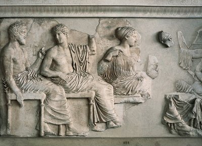 Poseidon, Apollo, Artemis a Afrodita zastoupeni na východním vlysu Parthenonu od Alcamenes (attr. to)