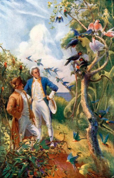 Kapitán Cook v Botany Bay (barevná litografie) od Alec Ball