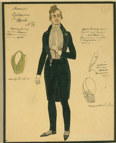 Arbenin. Kostýmní návrh hry Maškaráda M. Lermontova, 1917 od Aleksandr Jakovlevic Golovin
