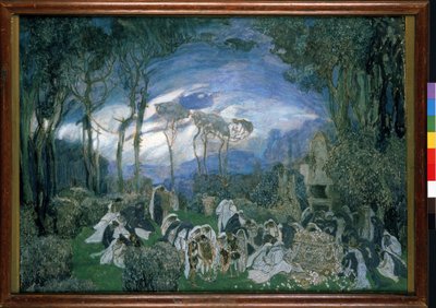 Přípravná výzdoba pro operu Orpheo et Eurydice od Christopha Willibalda Glucka (1714-1787) (scéna k opeře Orpheo a Euridice od Ch. Glucka). Práce Alexandra Jakovleviče Golovina (Alexandre Golovine) (1863-1930), kvaš a pastel na plátně od Aleksandr Jakovlevic Golovin