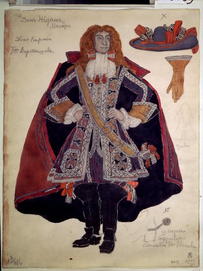Návrh kostýmů pro hru Dom Juan od Moliere (Jean Baptiste Poquelin od Aleksandr Jakovlevic Golovin