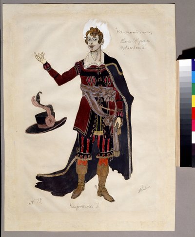 Kostýmní návrh opery "Le guest de pierre"" Alexandra Dargomyjského (1813-1869) (návrh pro operu Kamenný host od A. Dargomyžského). Dílo Alexandra Jakovleviče Golovina (Alexander Golovin) (1863-1930); Akvarel, kvaš a e od Aleksandr Jakovlevic Golovin