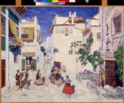 Une rue a Seville (Španělsko), Dekor pro operu Carmen od Georgese Bizeta (1838-1875) (Ulice v Seville, Scéna pro operu Carmen od G. Bizeta). Dílo Alexandra Jakovleviče Golovina (Alexander Golovin) (1863-1930), tempera na papíře od Aleksandr Jakovlevic Golovin