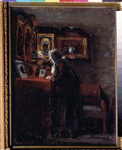 Před náboženským svátkem (Před náboženským svátkem) - Obraz Alexeje Fjodoroviče Afanasjeva (Alexis Afanasjev) (1850-1920) - Olej na plátně, 41 x 31,5 cm od Aleksei Fyodorovich Afanasyev