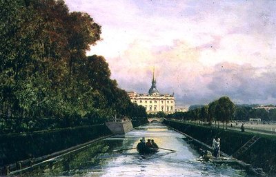 Pohled na kanál Lebyazhyeva při pohledu na Michajlovský palác, Petrohrad (olej na panelu) od Aleksei Petrovich Bogolyubov