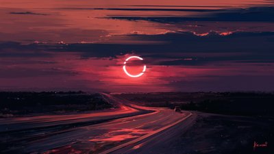 Red Sky Eclipse Drive od Alena Aenami