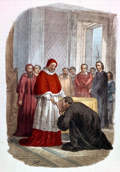 Klement VII (1478 - 1534, Jules de Medicis) přijímá věnování „Istorie Fiorentine“ od Niccolo di Bernardo dei Machiavelli (Nicolas Machiavel od Alessandro Focosi
