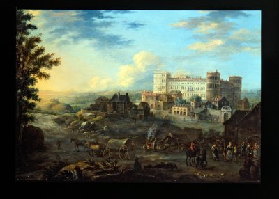 Pohled na Gdaňsk; Capriccio Pohled na palác (kov: postříbřená měď) od Alessandro Greuenbroeck