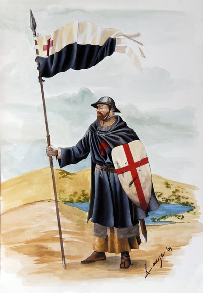 Ristiretket: Temppeliritarikunnan ritari, jolla on musta mekko Punaisen Ristin kanssa. Kuvitus Alessandro Lonati od Alessandro Lonati