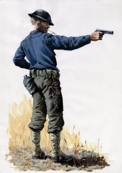 První světová válka 1914-1918: Americký armádní pěšák s pistolí v roce 1917 na západní frontě. Kresba Alessandro Lonati od Alessandro Lonati