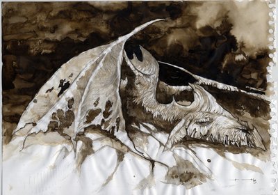 Ilustrace fantastického a legendárního zvířete: mrtvého draka. Barevná kresba Alessandra Lonatiho. od Alessandro Lonati