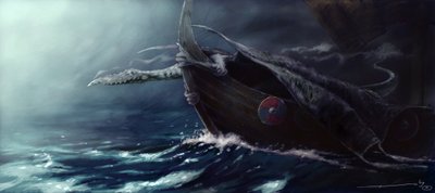 Legendární stvoření: Drak útočí na Drakkar (Vikingská loď) Kresba od Alessandra Lonatiho od Alessandro Lonati