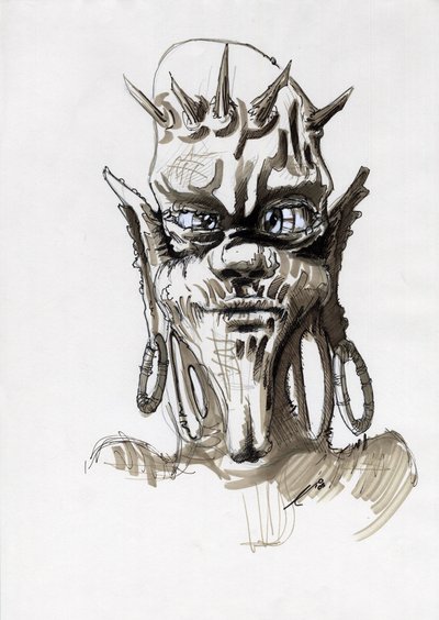 Legendární monstrum pro ilustraci Fantasy: tvář kmenového tvora nebo trolla. Kresba Alessandro Lonati od Alessandro Lonati