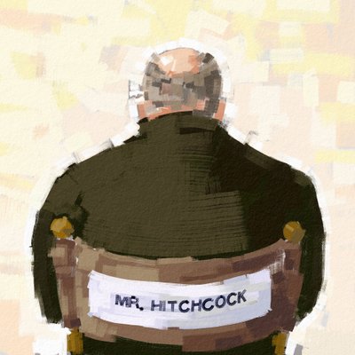 Portrét režiséra Alfreda Hitchcocka, 2023 (ilustrace) od Alessandro Lonati