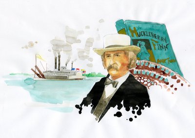 Portrét amerického spisovatele Marka Twaina (1835-1910) (Portrét amerického spisovatele Marka Twaina) Ilustrace Alessandro Lonati od Alessandro Lonati