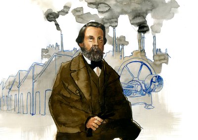 Muotokuva Friedrich Engelsistä (1820-1895), saksalainen sosialisti teoreetikko ja poliitikko od Alessandro Lonati