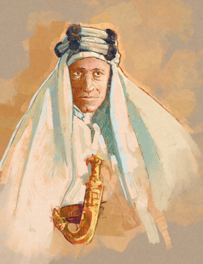 Portrét Lawrence z Arábie (ilustrace) od Alessandro Lonati