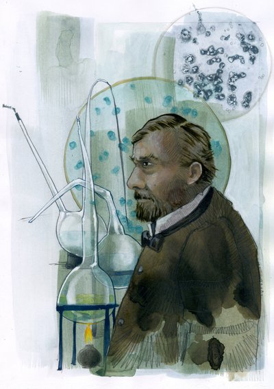 Portrét Louise Pasteura (1822-1895) vědce francaise (Portrét Louise Pasteura, francouzského chemika a mikrobiologa proslulého svými objevy principů vakcinace, mikrobiální fermentace a pasterizace) Ilustrace Alessandro Lonat od Alessandro Lonati