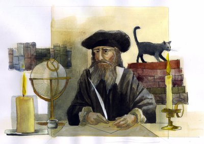 Portrét Michela de Notre Dame (Nostradamus) anglický astrolog - Portrét Nostradama, Michel de Notre Dame (1503-1566) astrolog a lékař francais Ilustrace Alessandro Lonati od Alessandro Lonati