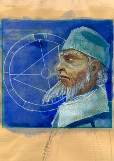 Portrét Michela de Notre Dame (Nostradamus) anglický astrolog - Portrét Nostradama, Michel de Notre Dame (1503-1566) astrolog a lékař francais Ilustrace Alessandro Lonati od Alessandro Lonati