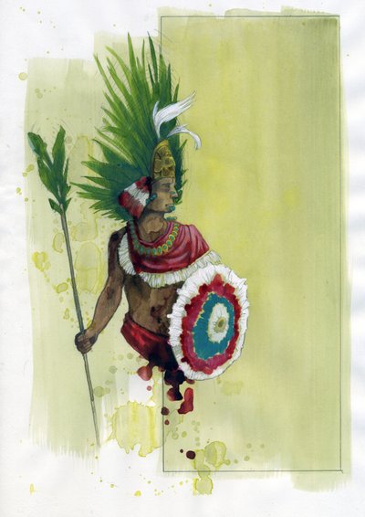 Portrét Moctezumy (Montezuma) II (1466-1520) Aztécký císař (Portrét aztéckého císaře Moctezumy II) Ilustrace Alessandro Lonati od Alessandro Lonati