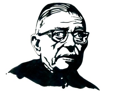 Portrét francouzského spisovatele, filozofa a dramatika Jeana-Paula (Jean Paul) Sartre Kresba od Alessandro Lonati