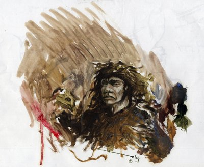 Pravěk: reprezentace neandrtálského nebo neandrtálského člověka ve středním paleolitu. Kresba Alessandro Lonati od Alessandro Lonati