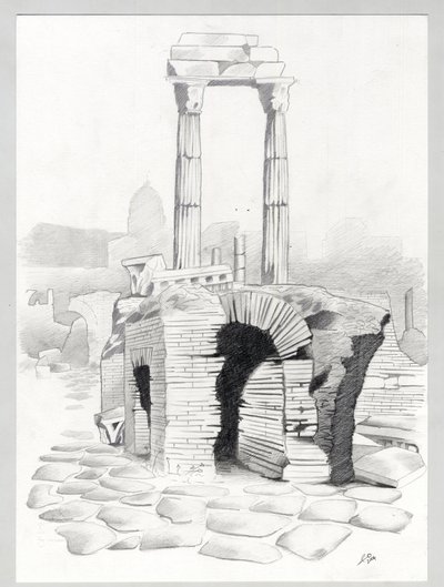 Ruiny římské éry v Římě, Forum (Římské fórum) Kresba Alessandra Lonatiho. od Alessandro Lonati
