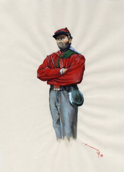 Druhá říše (1852-1870): Italské sjednocení (Risorgimento), dobrovolný důstojník garibaldské armády známý jako bojovník „červené košile“ za věc Giuseppe Garibaldi (1807-1882) v Itálii od Alessandro Lonati
