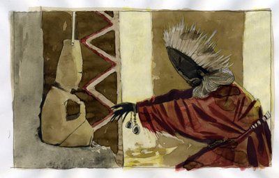 Šamanismus: duchovní obřad zaměřený na zprostředkování mezi lidskými bytostmi a duchy přírody - šaman Ilustrace Alessandro Lonati od Alessandro Lonati
