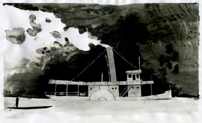 Ilustrace parníku nového „“ V srdci temnoty“ od Josepha Conrada. 2012 od Alessandro Lonati