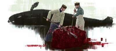 Dvě velryby, řezání velryby od Alessandro Lonati