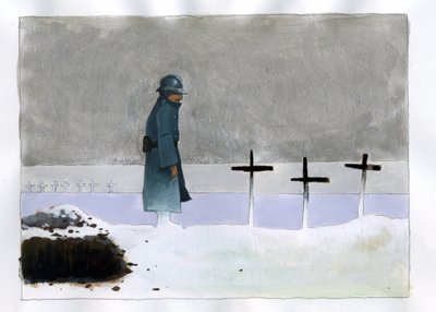 První světová válka: francouzský voják ve válečném hrobě při pohledu na kříže od Alessandro Lonati